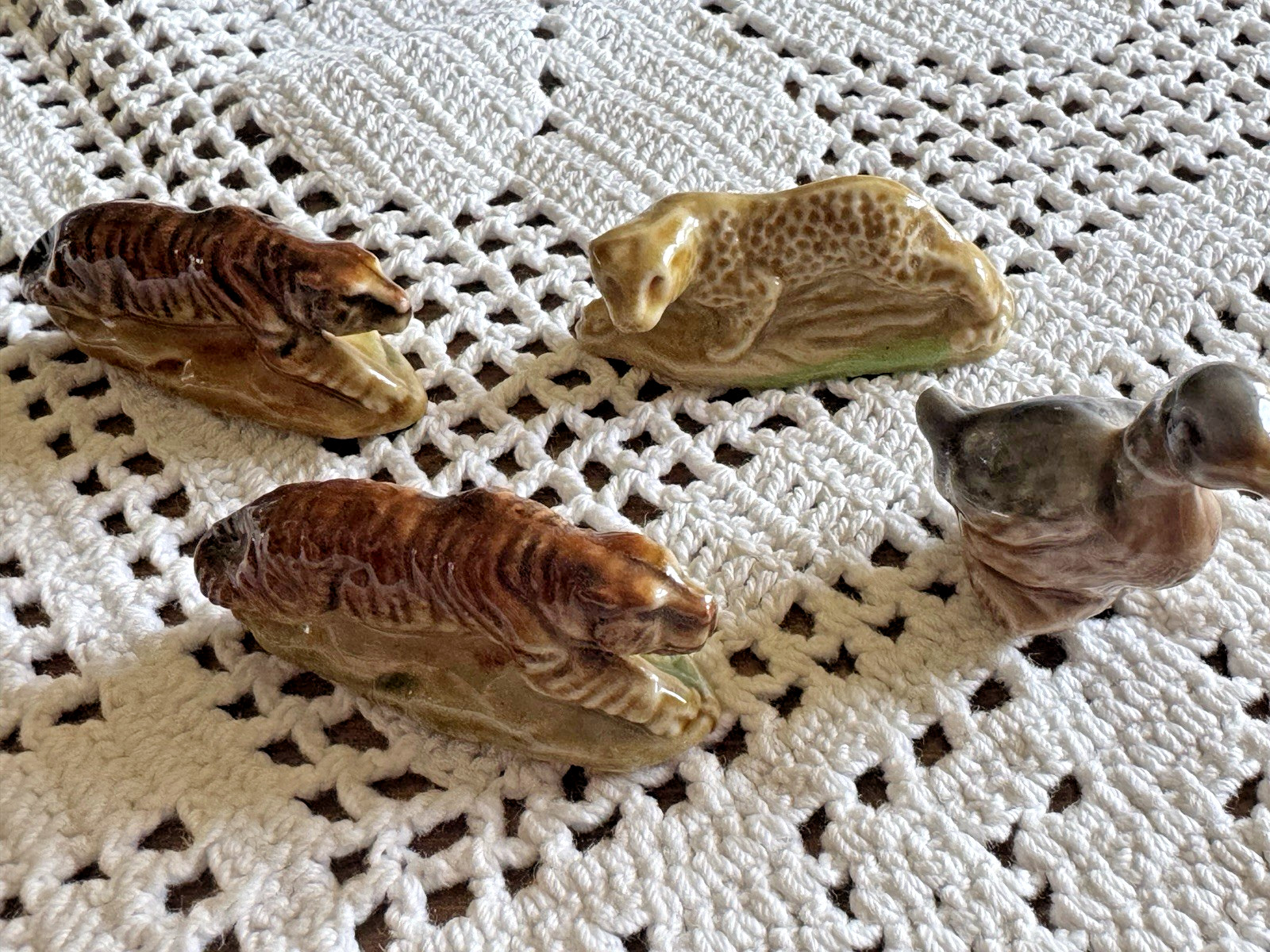 Wade England Mini Animals 2 Tigers 1 Leopard 1 Duck Lot of 4