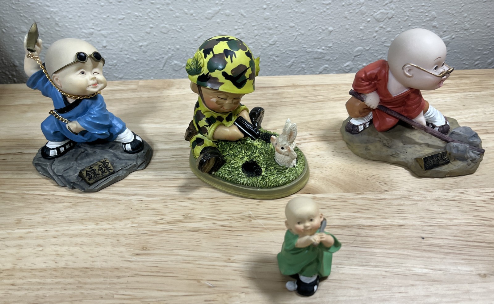 Vintage Chinese Asian Kung Fu Baby Boy Monk – Figurines – Resin – Lot Of 4