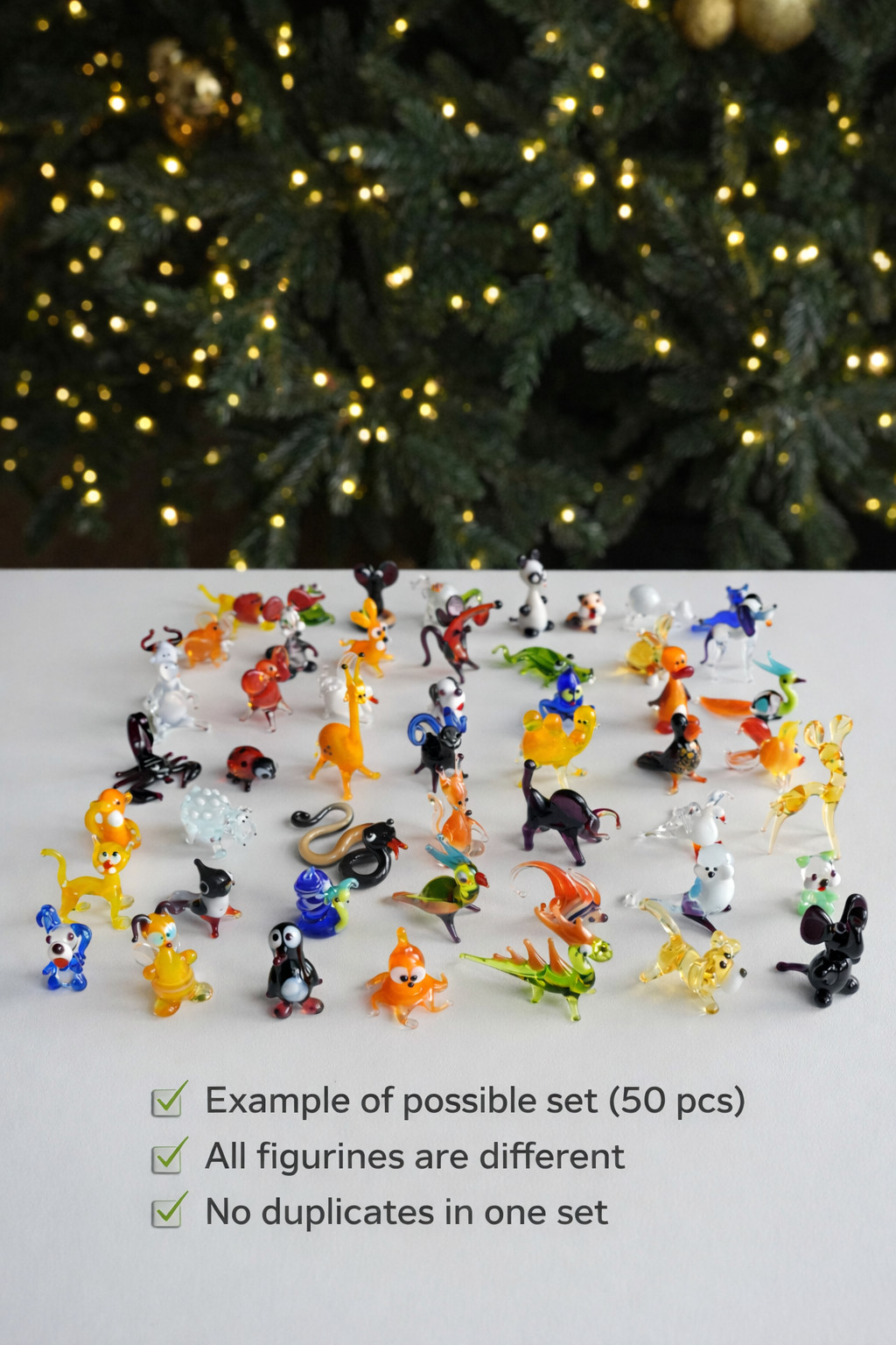 Mini Glass Animals Set of 50 Bulk Blown Art Glass Figurines No Duplicates