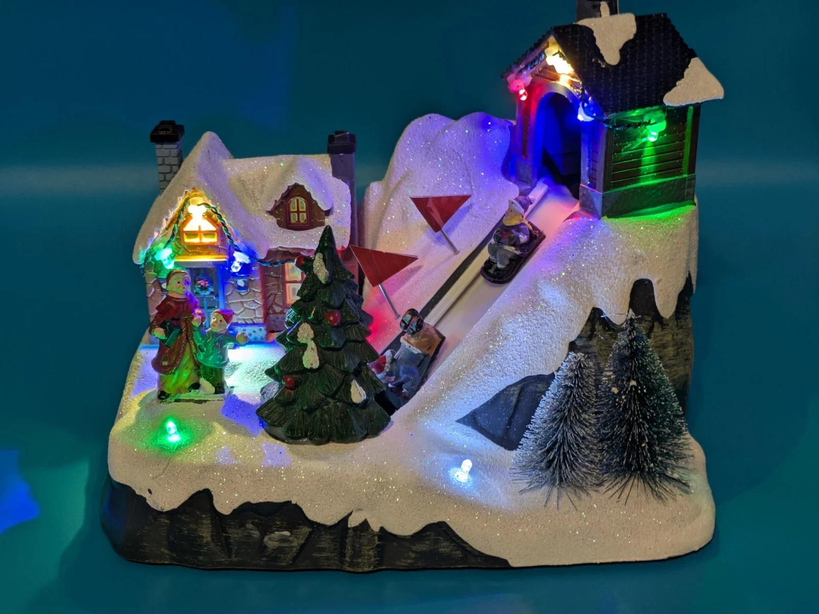SNOWY DAY SLEDDING TABLETOP LIGHTED ANIMATED MUSICAL SCENE