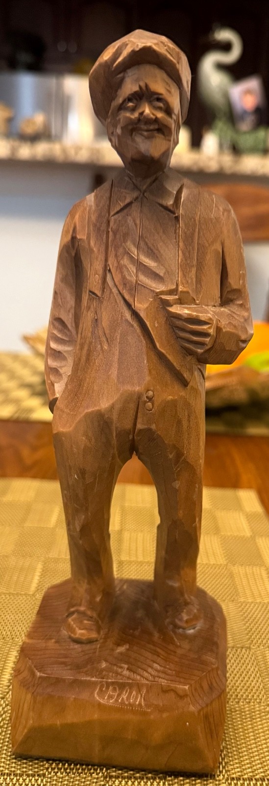 Hand Carved Wood Happy Old Man Sculpture Paul Emile Caron 1966 Canada Folk 6.5”