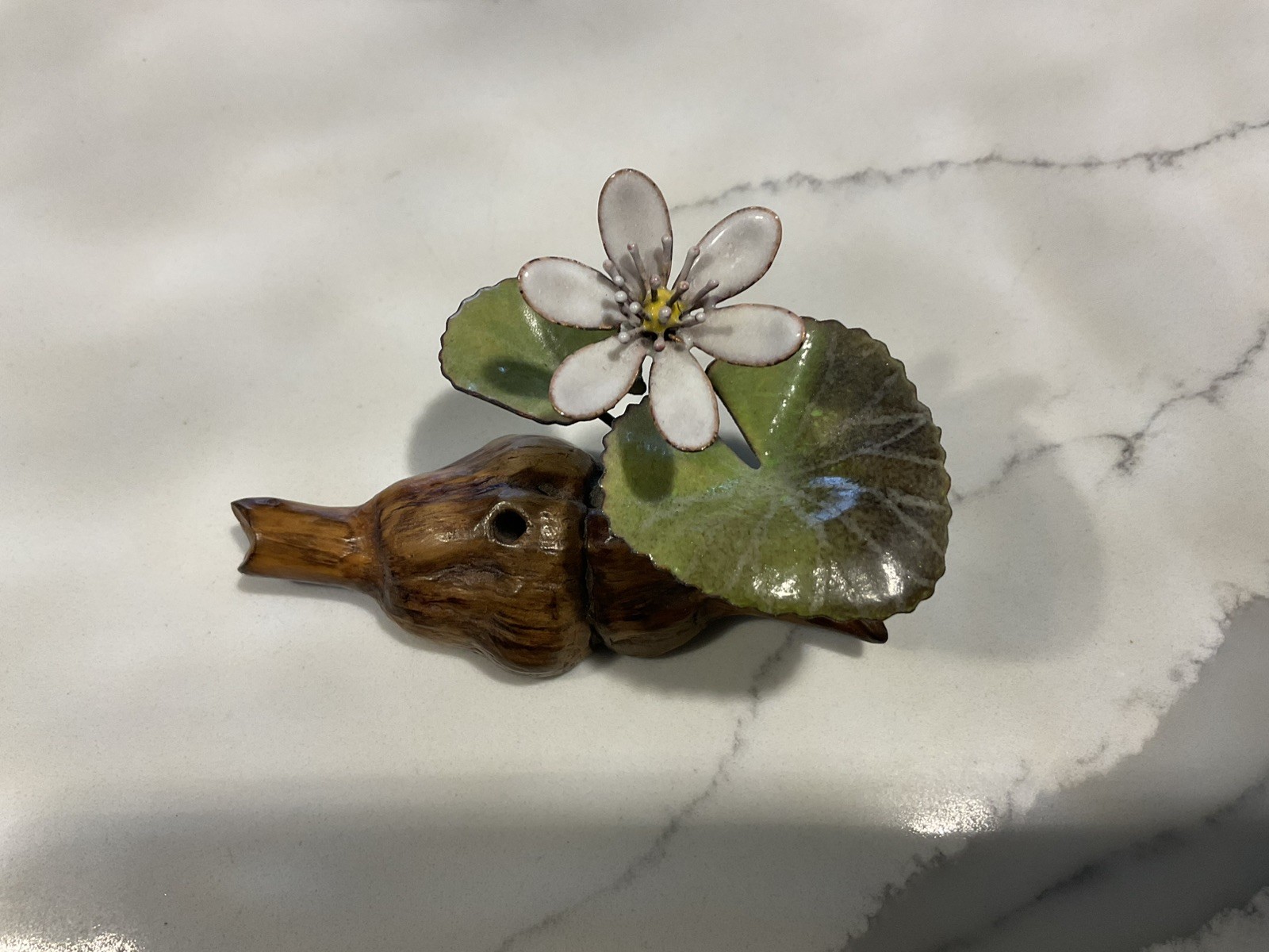 Norman & Judith Brumm Enamel On Copper Hepatica Flower Sculpture