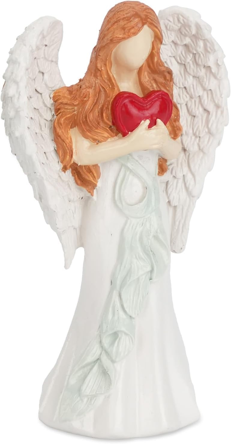 Resin Angel Figurines Holding Heart, Praying Guardian Angel Statue for Home Deco