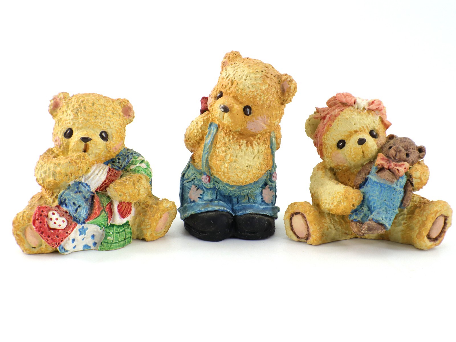 Miniature BEAR FIGURINES Set of 3 Boy & Girl Resin