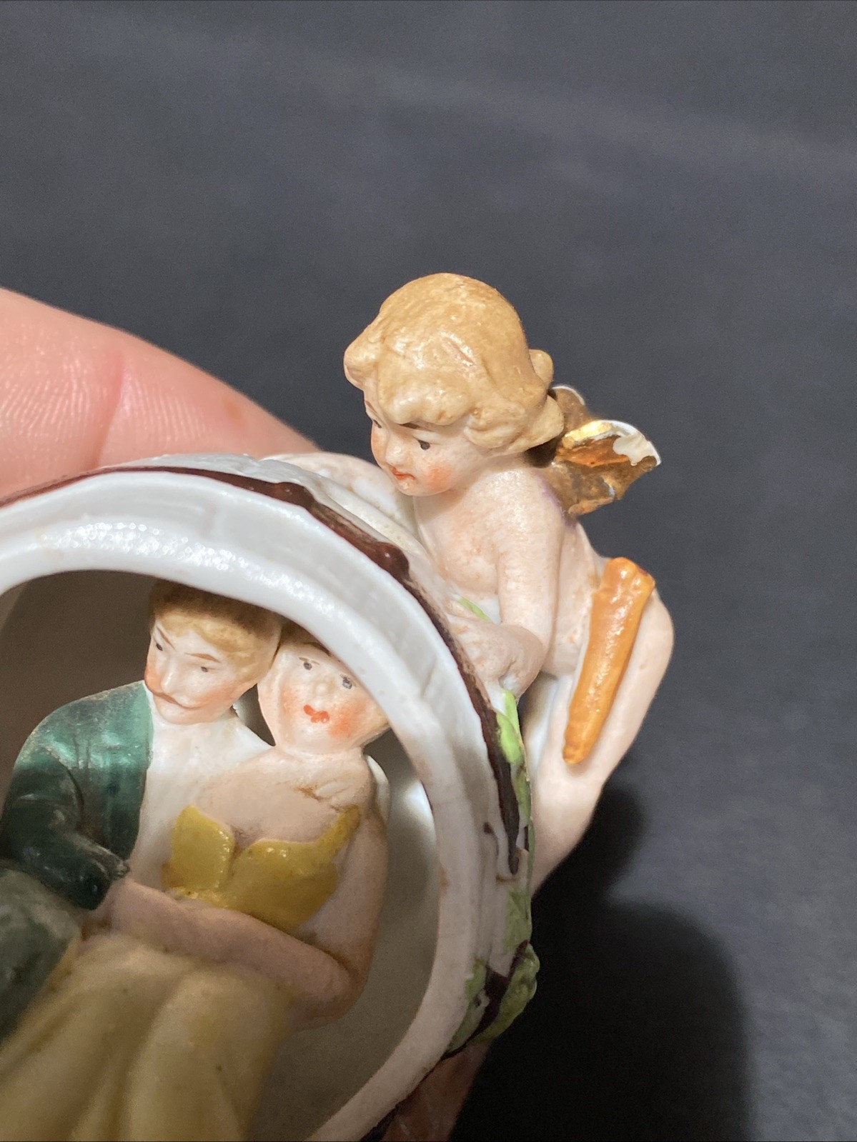 Antique Fair Souvenir Courting Couple Barrel of Love Cupid Cherub Angel AS IS*