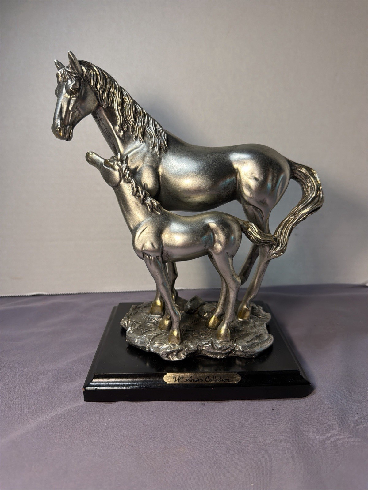 Vintage Composite Figurine on Wood Stand. Horse & Foul By W. Anina Collection.