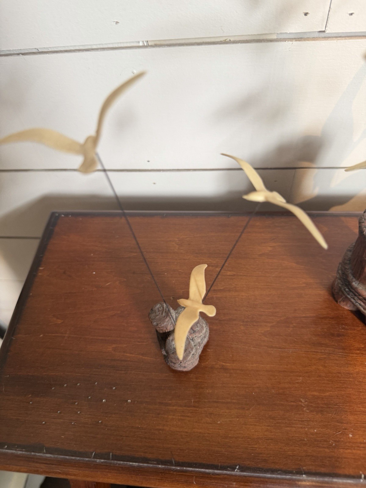 3D 1970s Vintage Wood & Seagull Sculpture Set of 2, Beige/Brown Decor