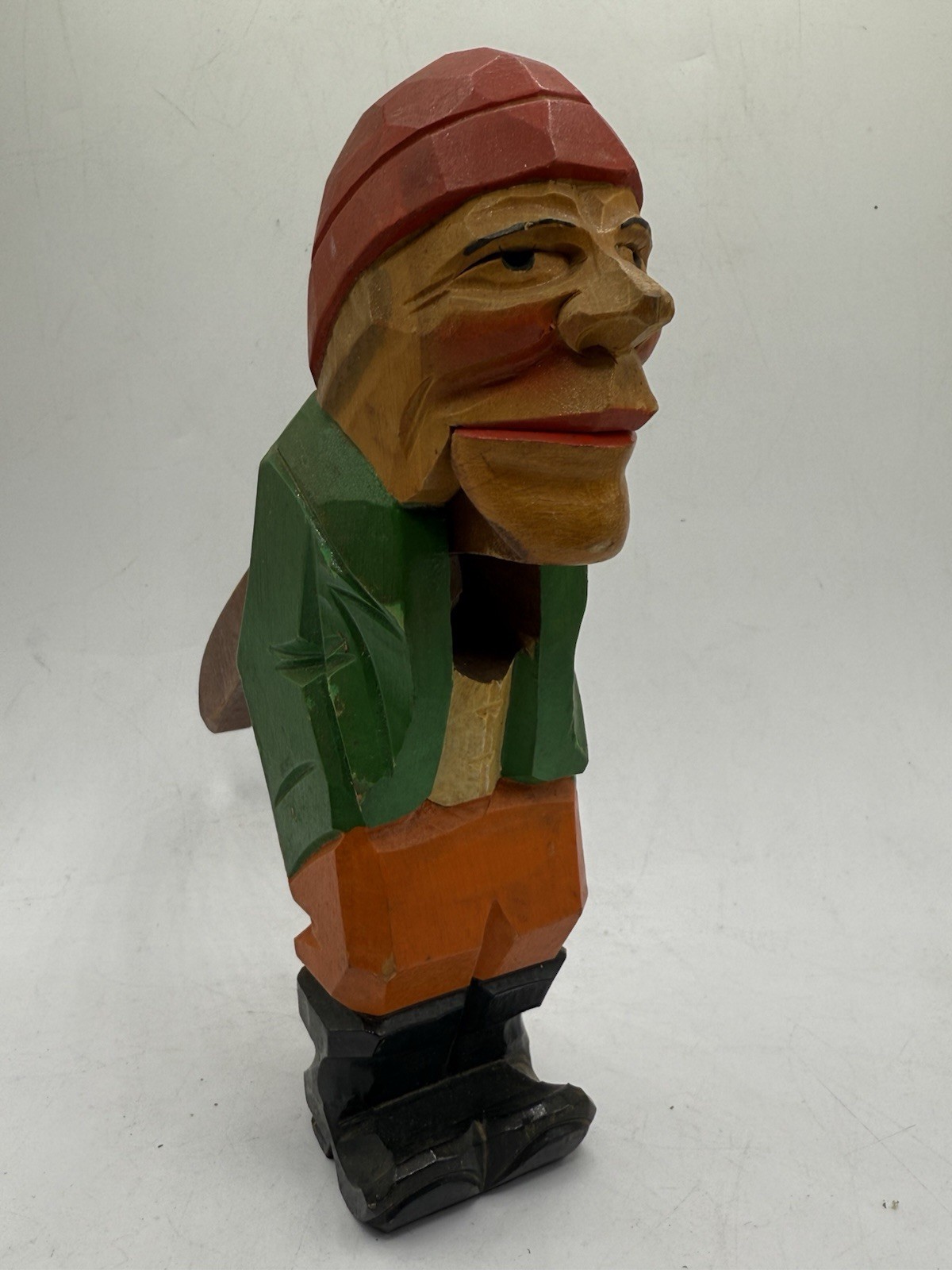 Hand Carved Rustic Red Hat Fisherman Nutcracker Nearly 9″ Figurine Nautical