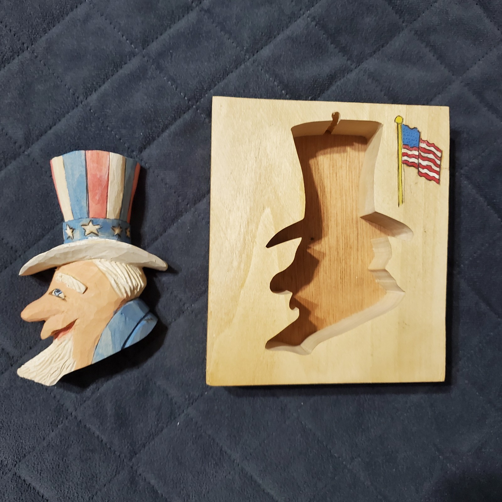 Uncle Sam Folk Art Wood Hand Carved Painted Patriotic Signed T. Henke 2008
