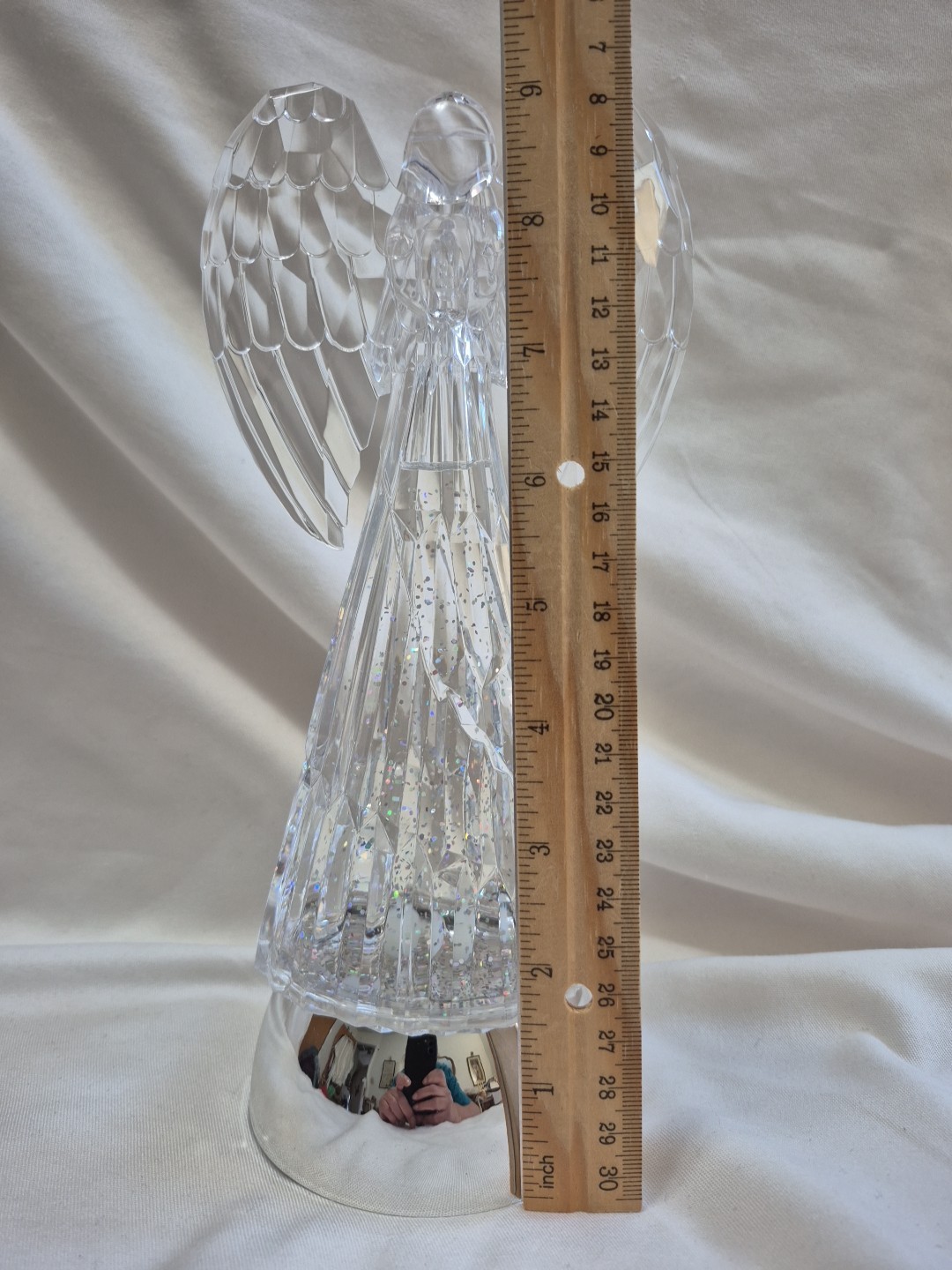 Cracker Barrel Silver & Acrylic Angel Glitter Globe Christmas Decor, Night Light