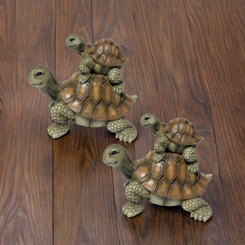 2-PC Gift Set 6.5″W Tortoise with Baby Figurine Ornament Home Decor Unique Gift