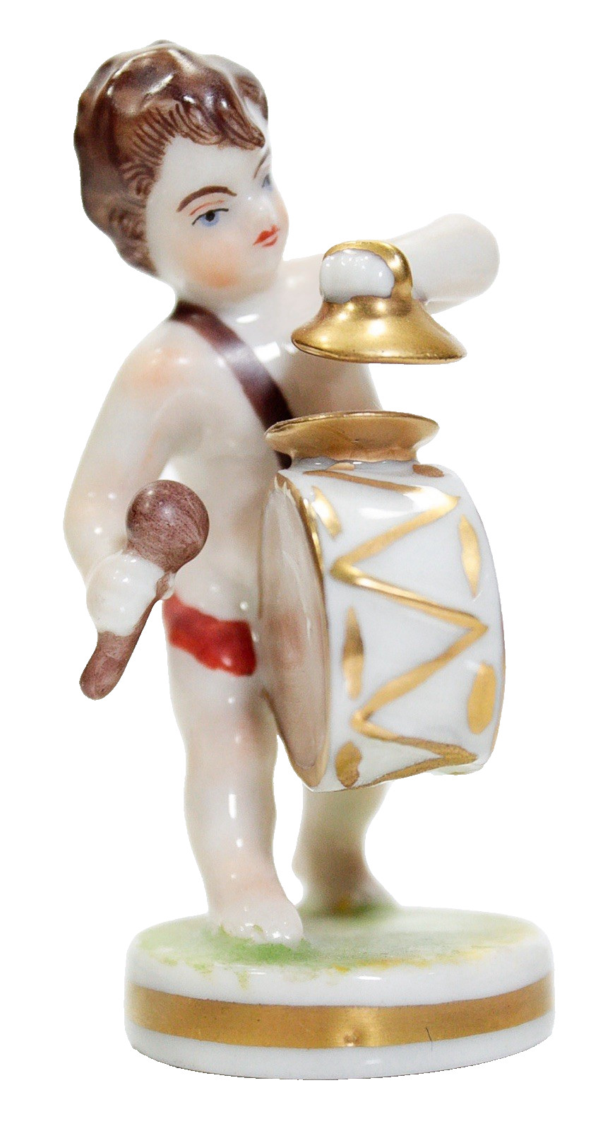Antique MULLER VOLKSTEDT Dresden Boy Playing Drum & Cymbals Porcelain Figurine