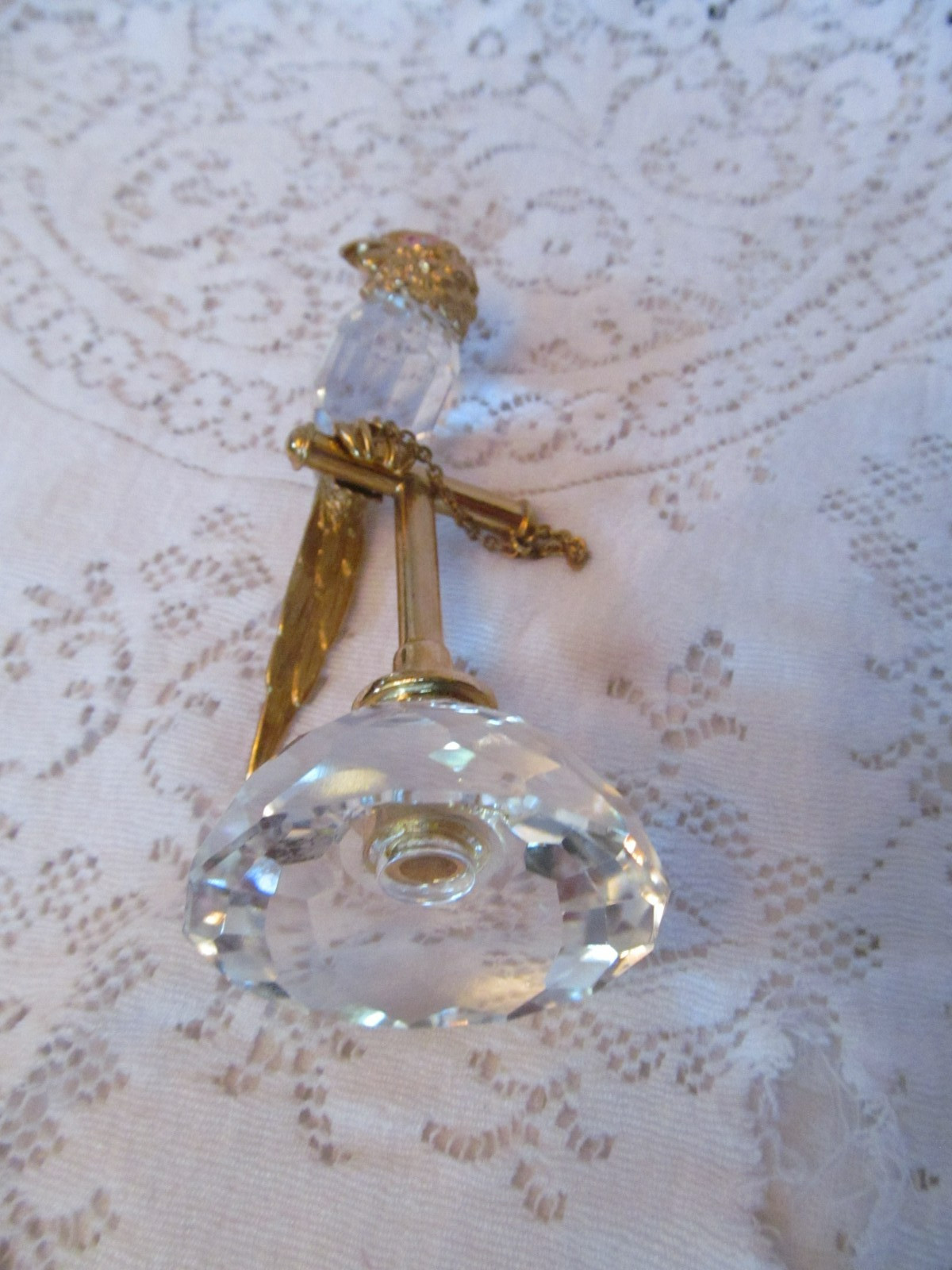 Vintage 80’s Swarovski Trimlite Crystal Gold Plated Parrot on Perch Figurine