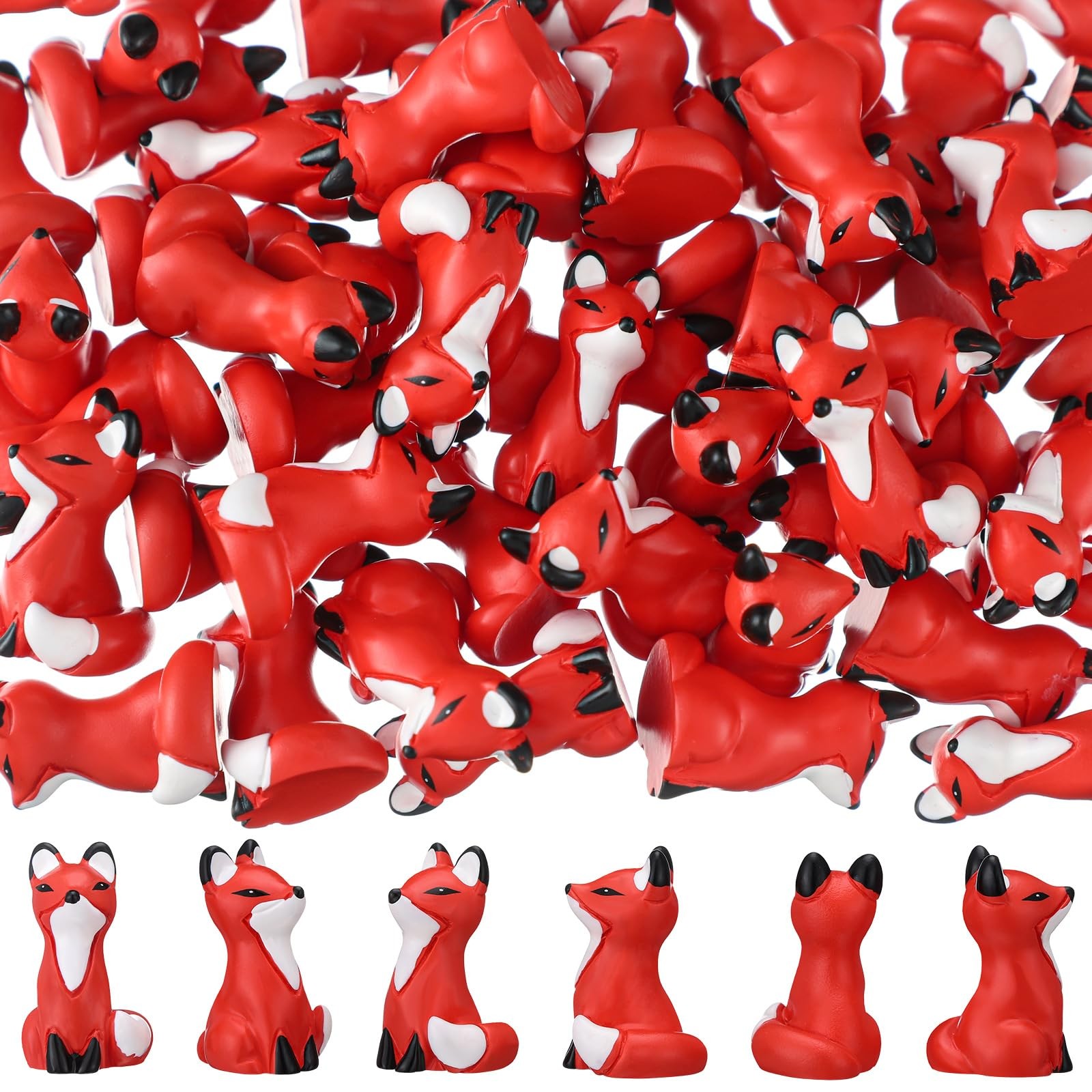 50 Pcs Mini Resin Fox Figures Bulk Cute Foxes Figurine Winter Woodland Fox Mi…