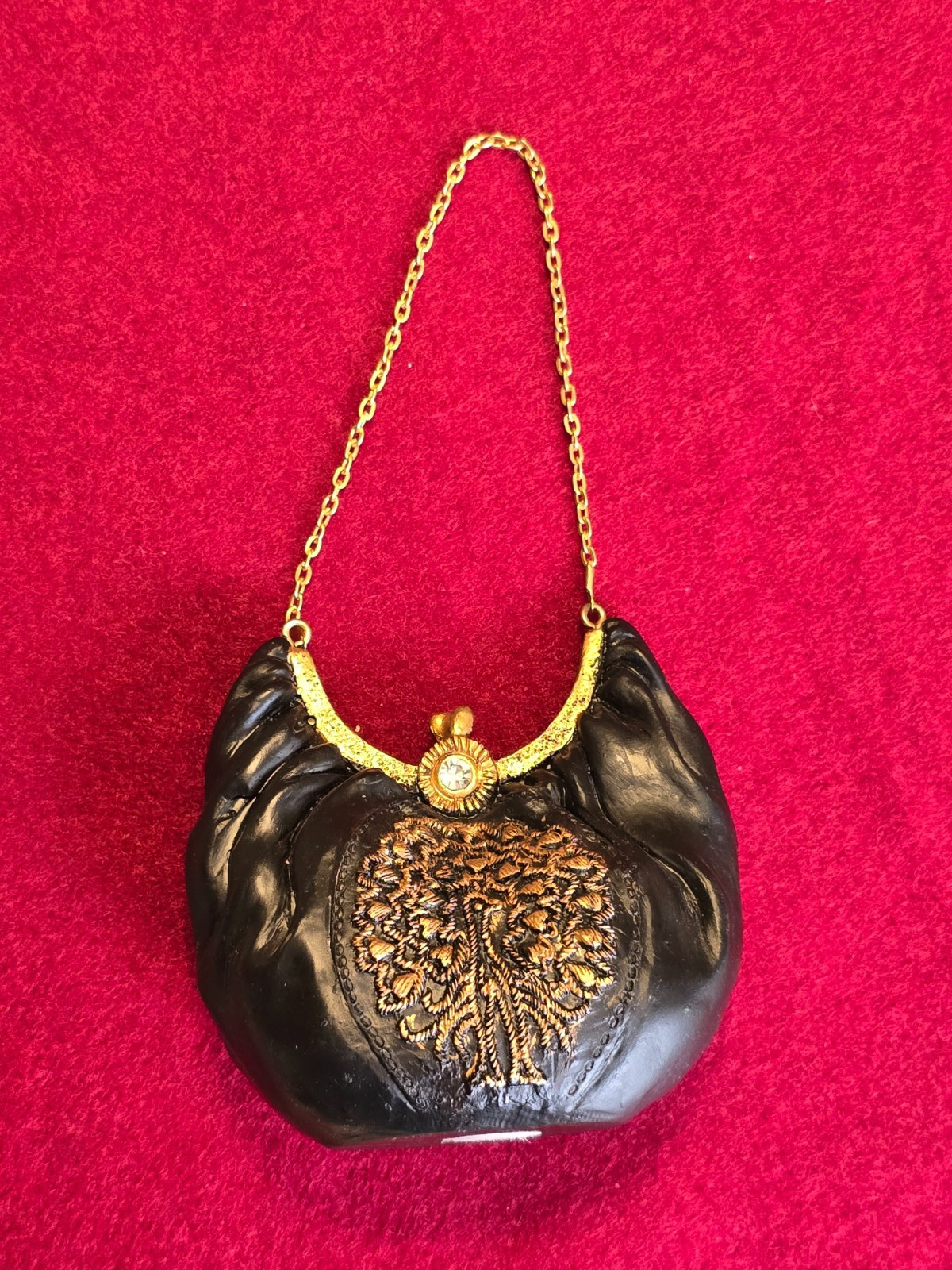 Vintage Miniature Decorative Handbag Figurines w/ Gold Chain Gold Tone High Heel