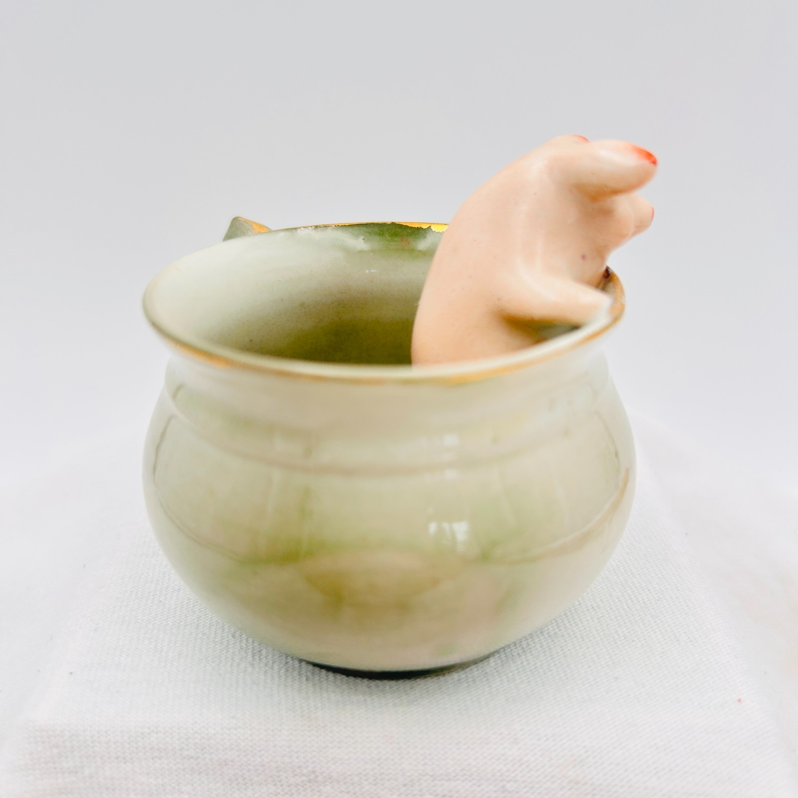 Antique Fairing German Porcelain Pink Pig In A Teacup Cup Figurine EUC