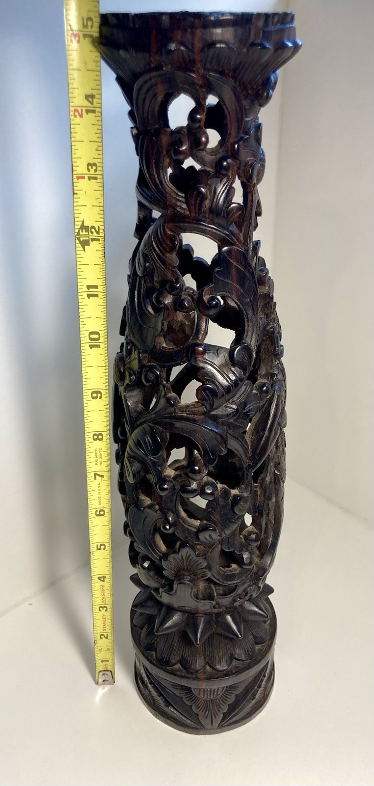 Vintage mid century Balinese carved exotic wood art deco sculpture column