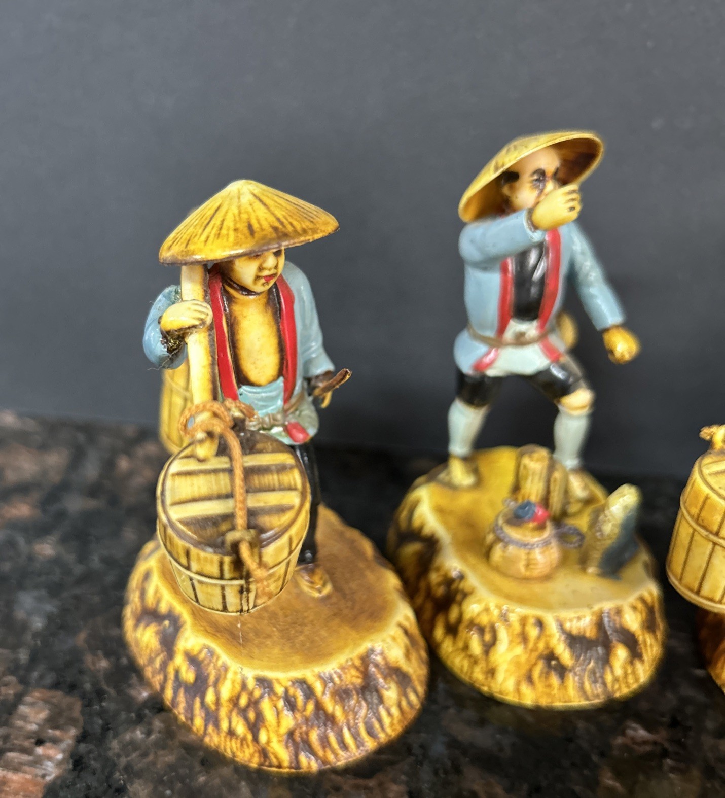 5-VTG Celluloid Figures Including Japanese Rickshaw Asian Man Geisha Girl Figure
