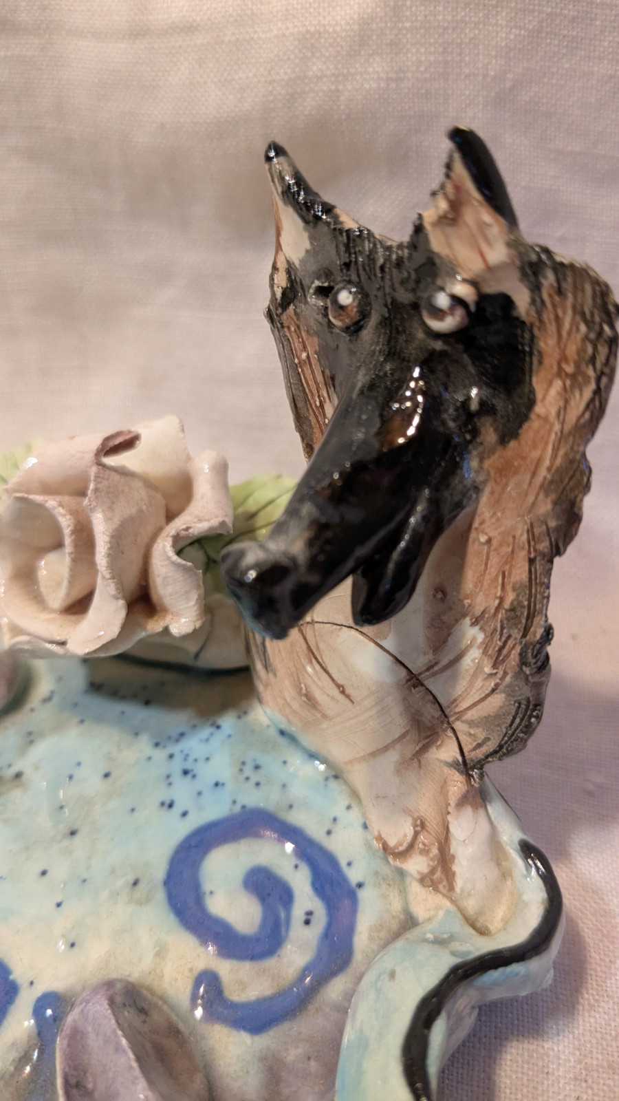 Amigo, Dog Soap dish Handmade Vintage WhimsiClay/Amy Lacombe + A Doggy Pin Too