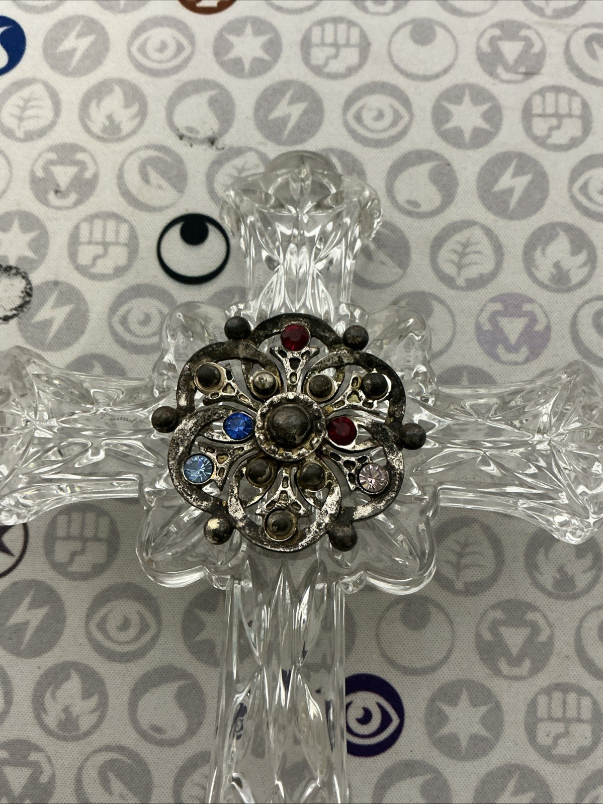 Lenox Full Lead Crystal Cross with Multi-Colored Crystals, Made in Germany 7.5”