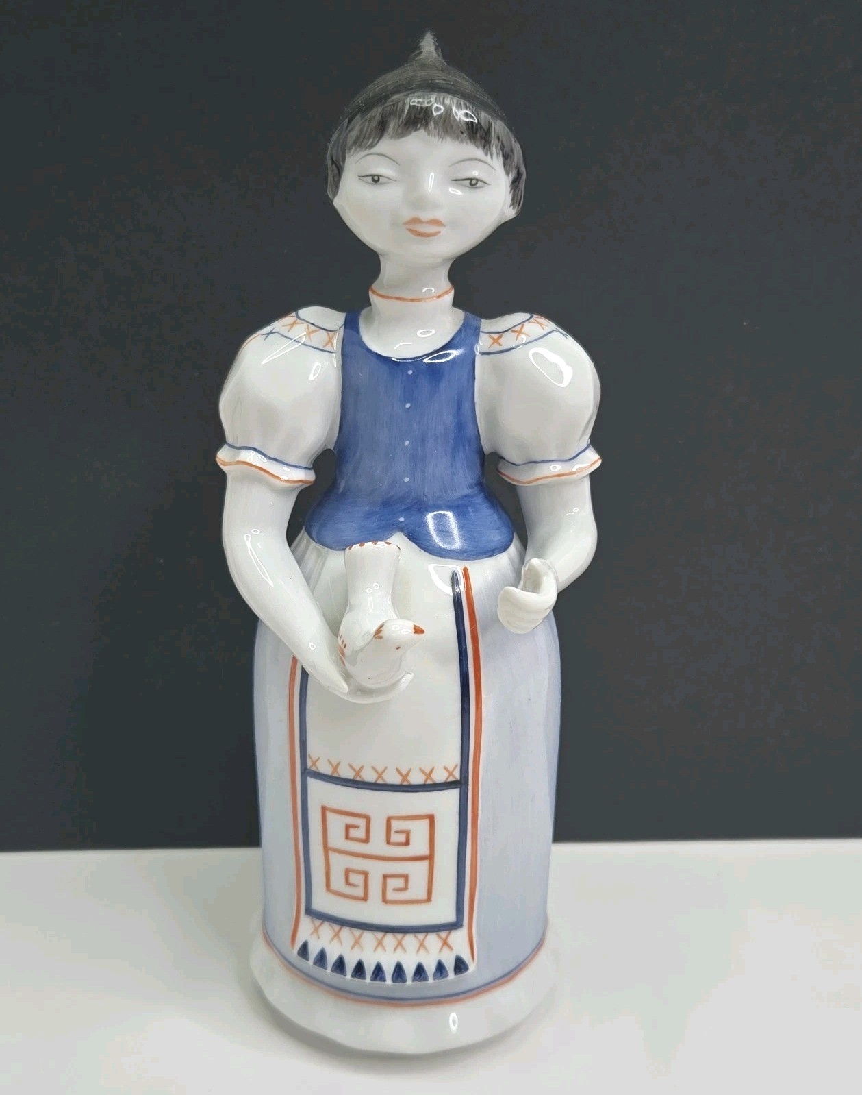 Vtg Hollohaza Lady With Bird Dove Hungary Porcelain Figurine Szoknya Traditional