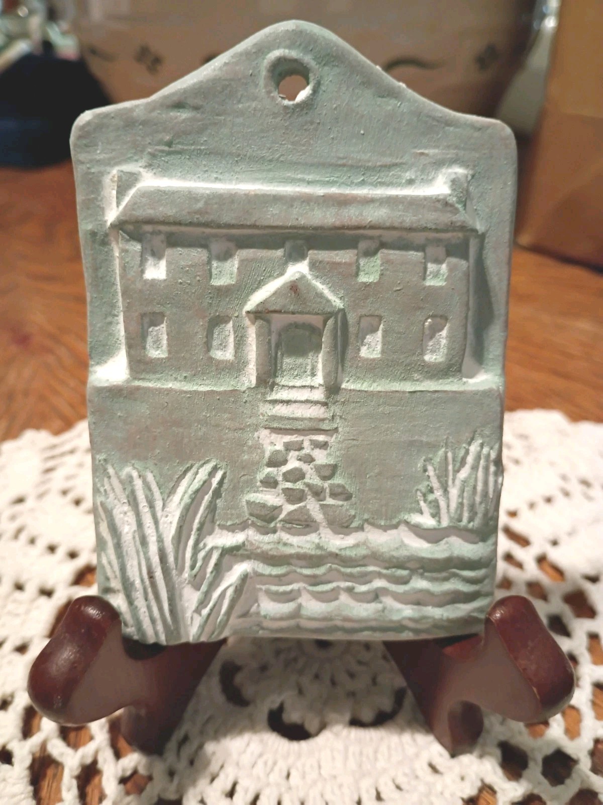 Vintage Isabel Bloom Concrete Small Plaque/ Ornament House Signed 1986