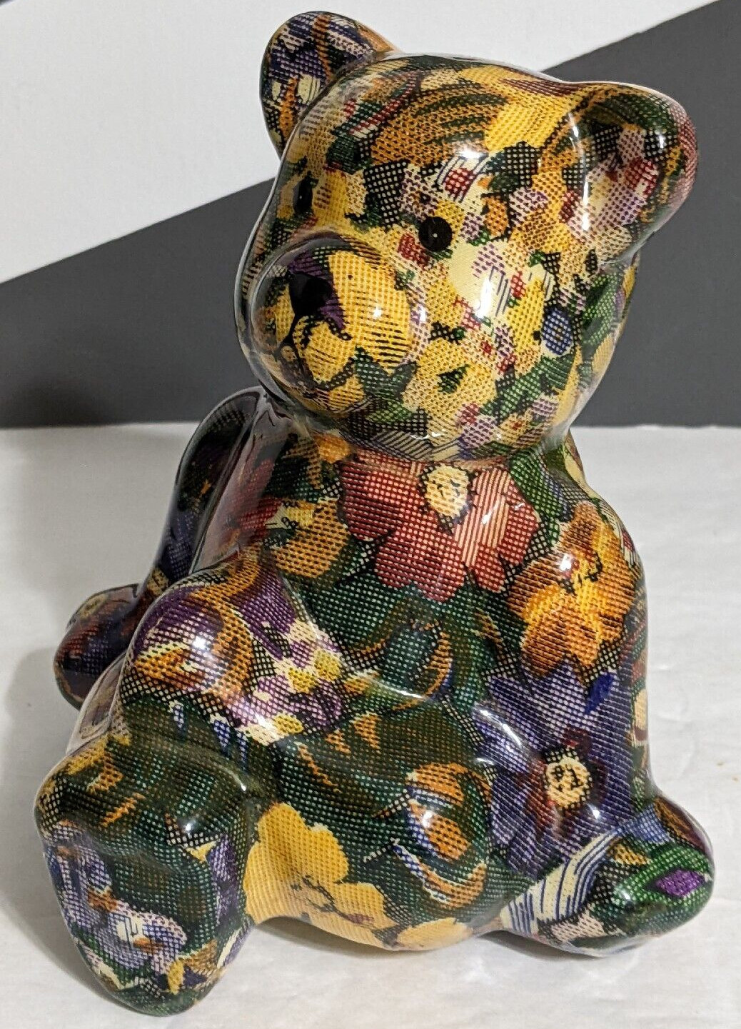 Patchwork Joan Baker Designs Floral Pattern Teddy Bear Figurine Shelf Sitter