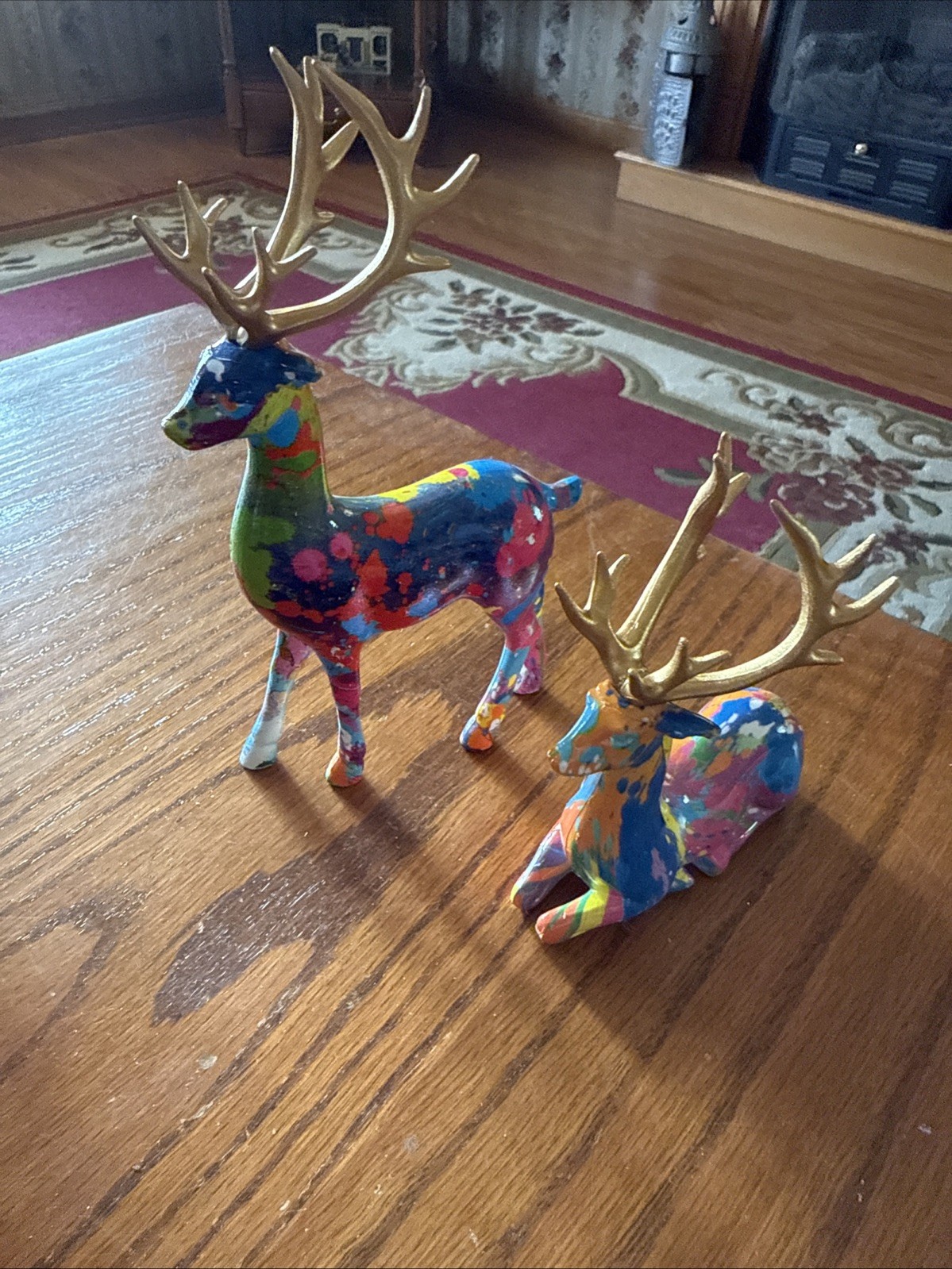 Unique Handpainted Resin Deer Figurines Set Of 2