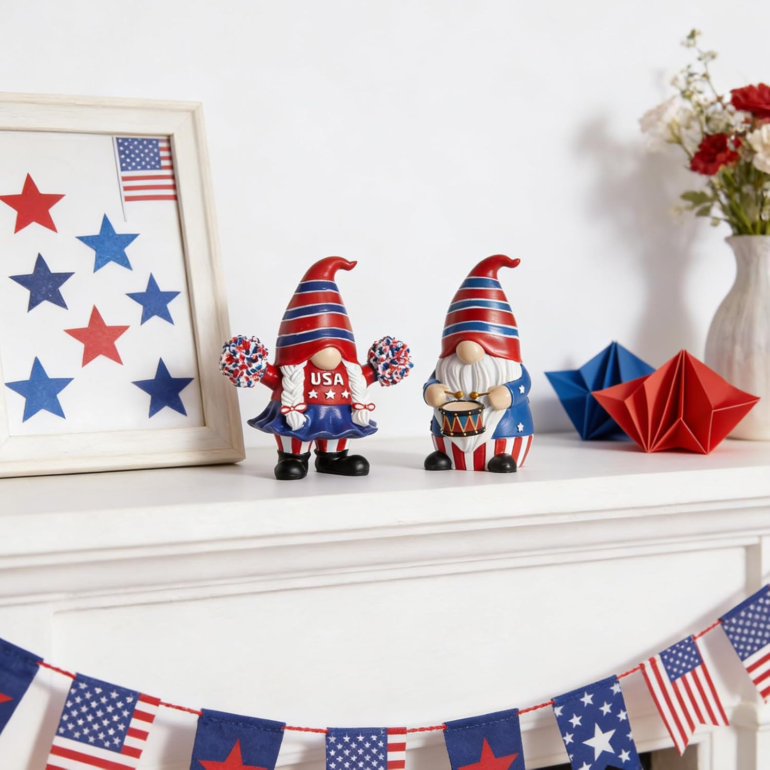 4Th of July & Memorial Day Decorations, Patriotic Gnomes Decor Red Blue Resin Fi