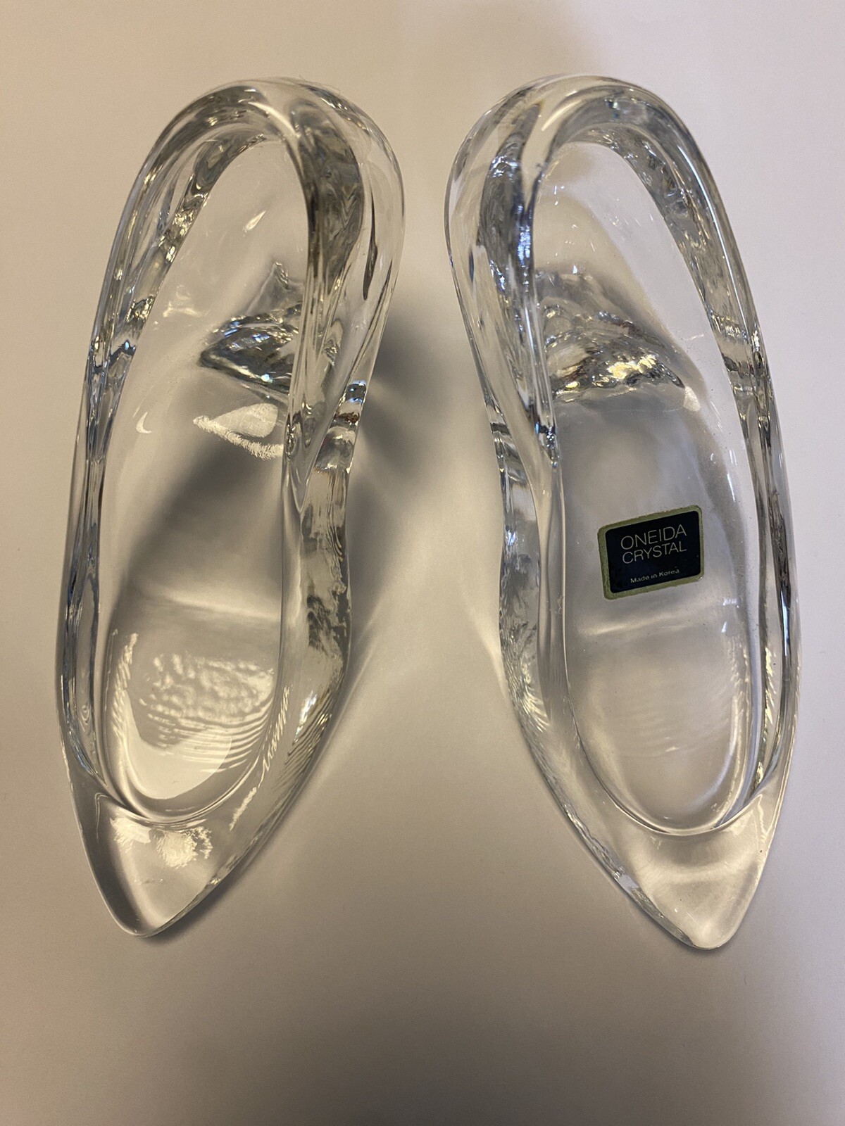 Oneida Lead Crystal Clear Glass Slippers Hand Cut & Blown In Korea. Vintage