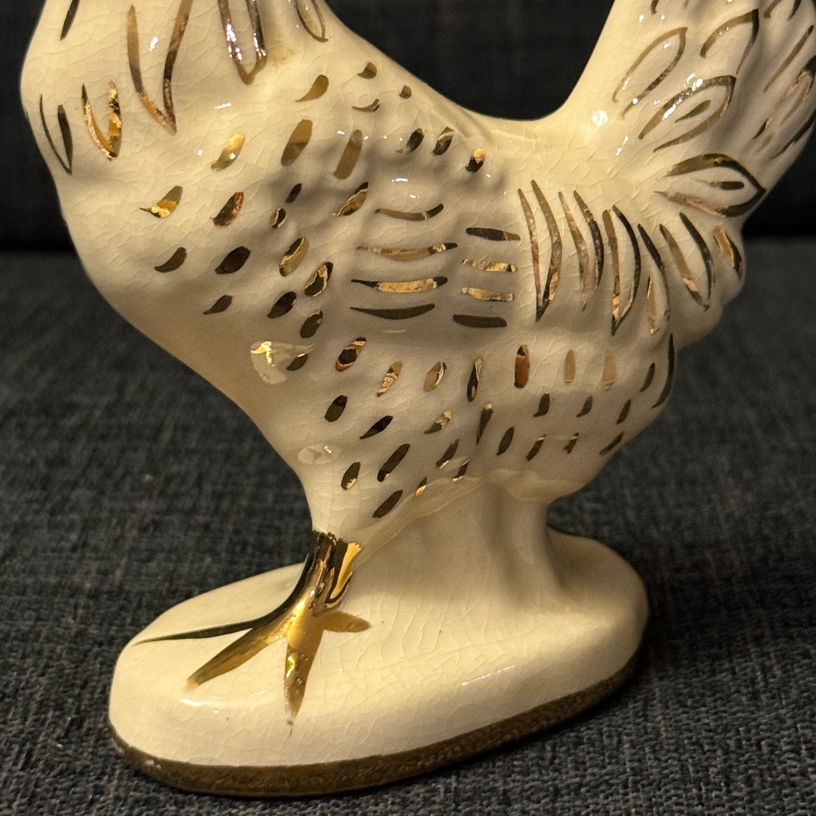 VTG Porcelain Rooster Chicken Hen Figurine Elegant White & Gold Accent Farmhouse