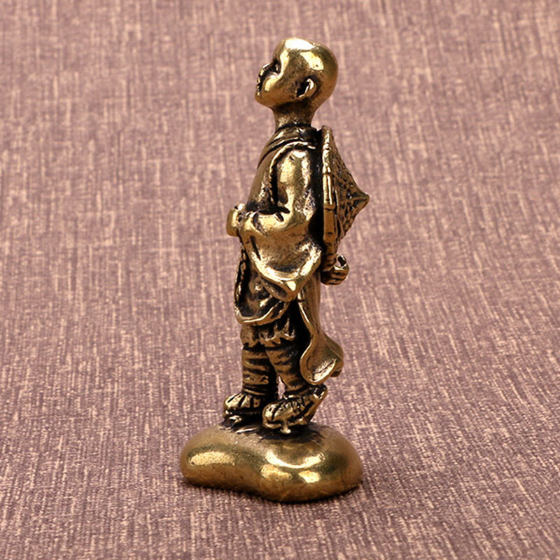 Solid Brass Monk Figurine Small Statue House Office Table Decoration Tea Pet