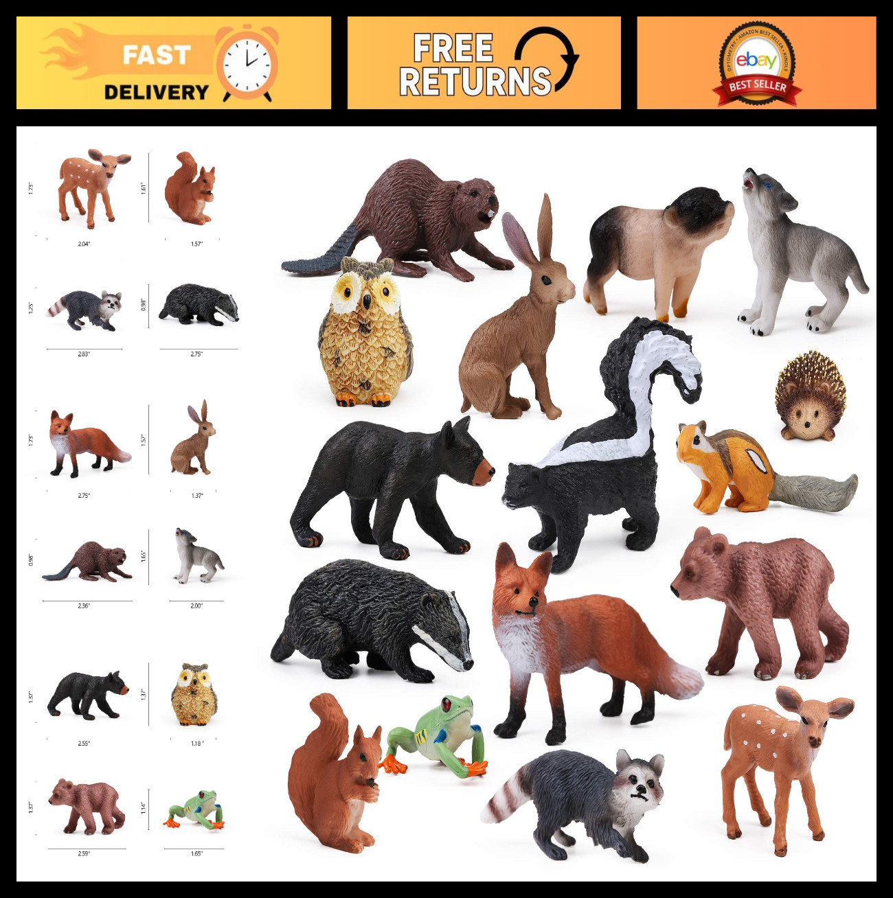 16PCS Forest Animal Figurines Set, Woodland Creatures Mini Toys, Cake Cupcake To