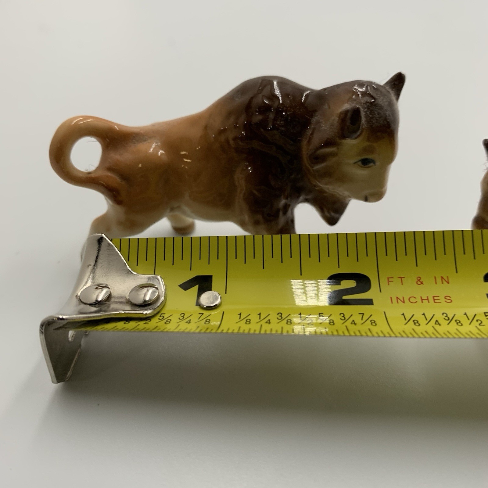 Vintage Mid Century Buffalo Bison Set of 2 Small Glossy Ceramic Figurines