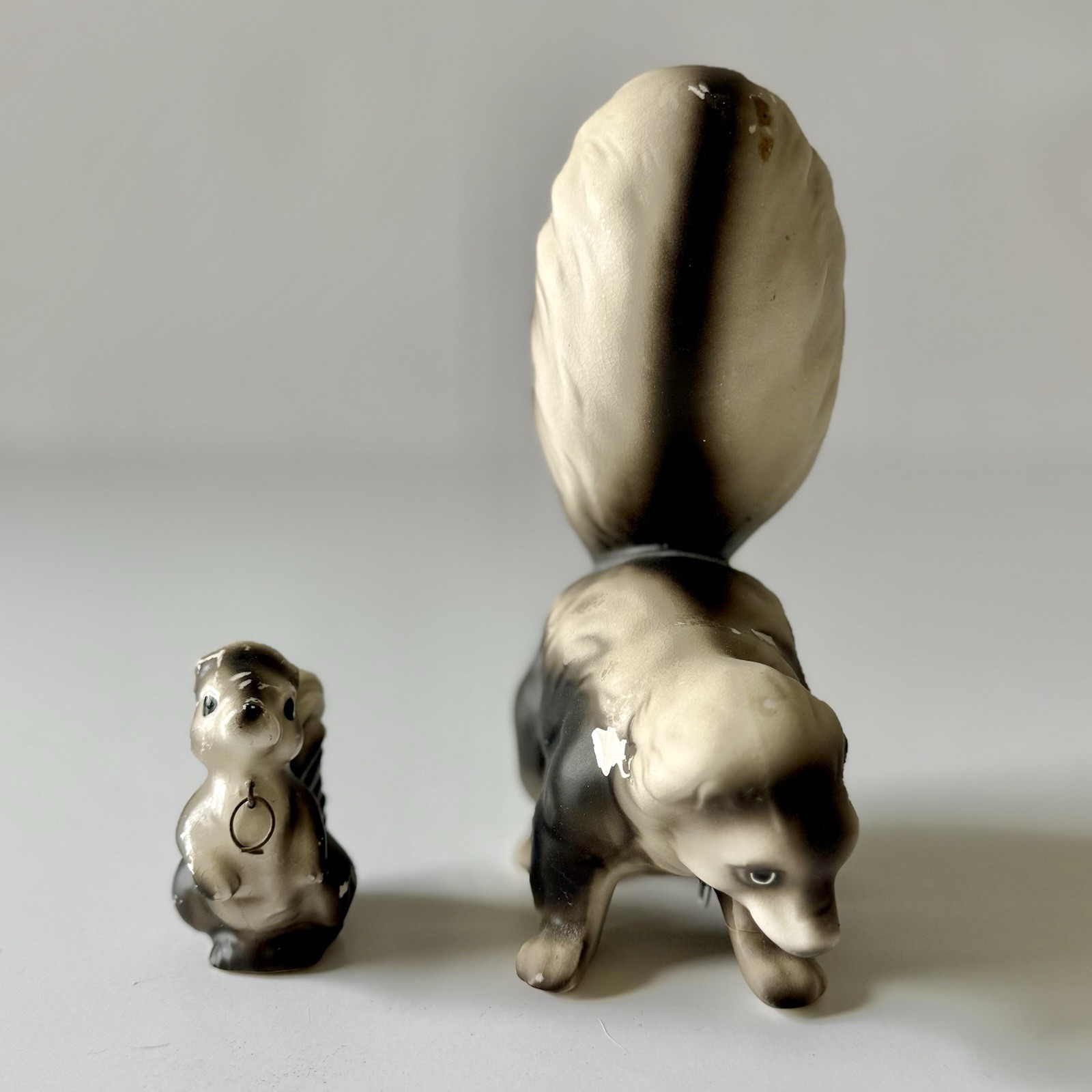 Vintage Japan Porcelain SKUNK Mother & Baby Figurines Hand Painted Matte Finish