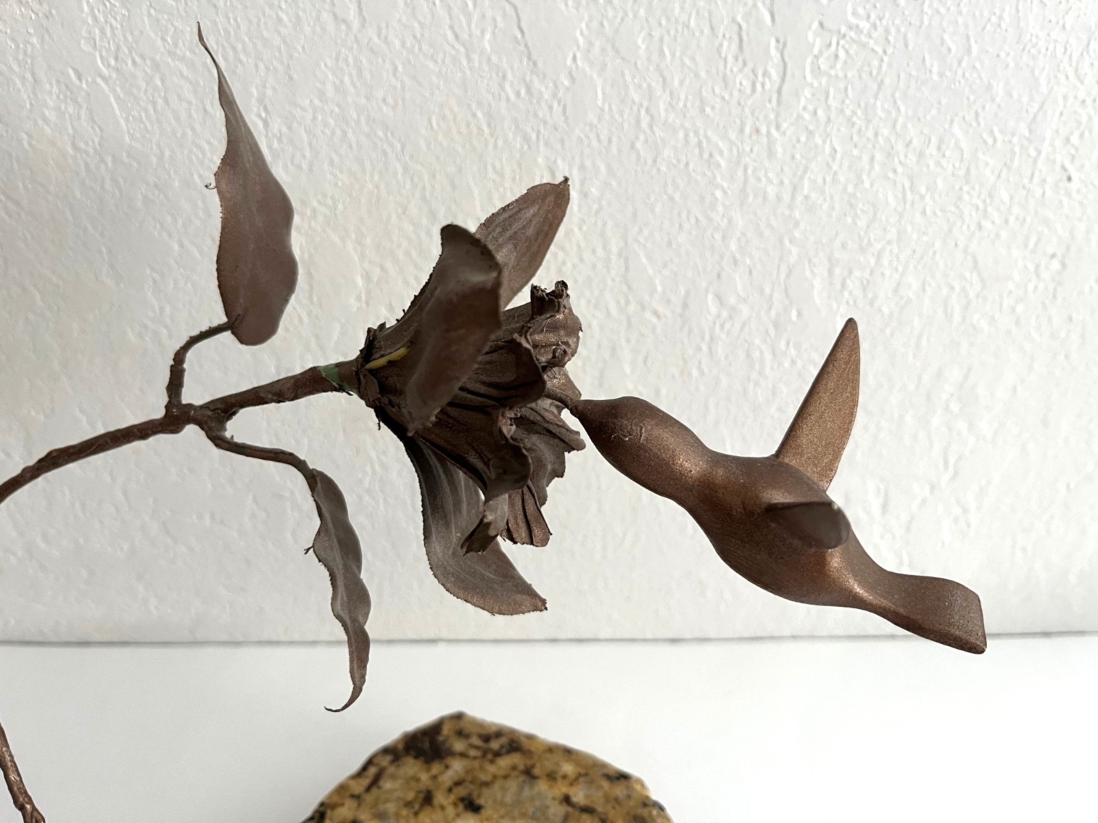 Copper Painted Hummingbird & Flower on a Granite Base