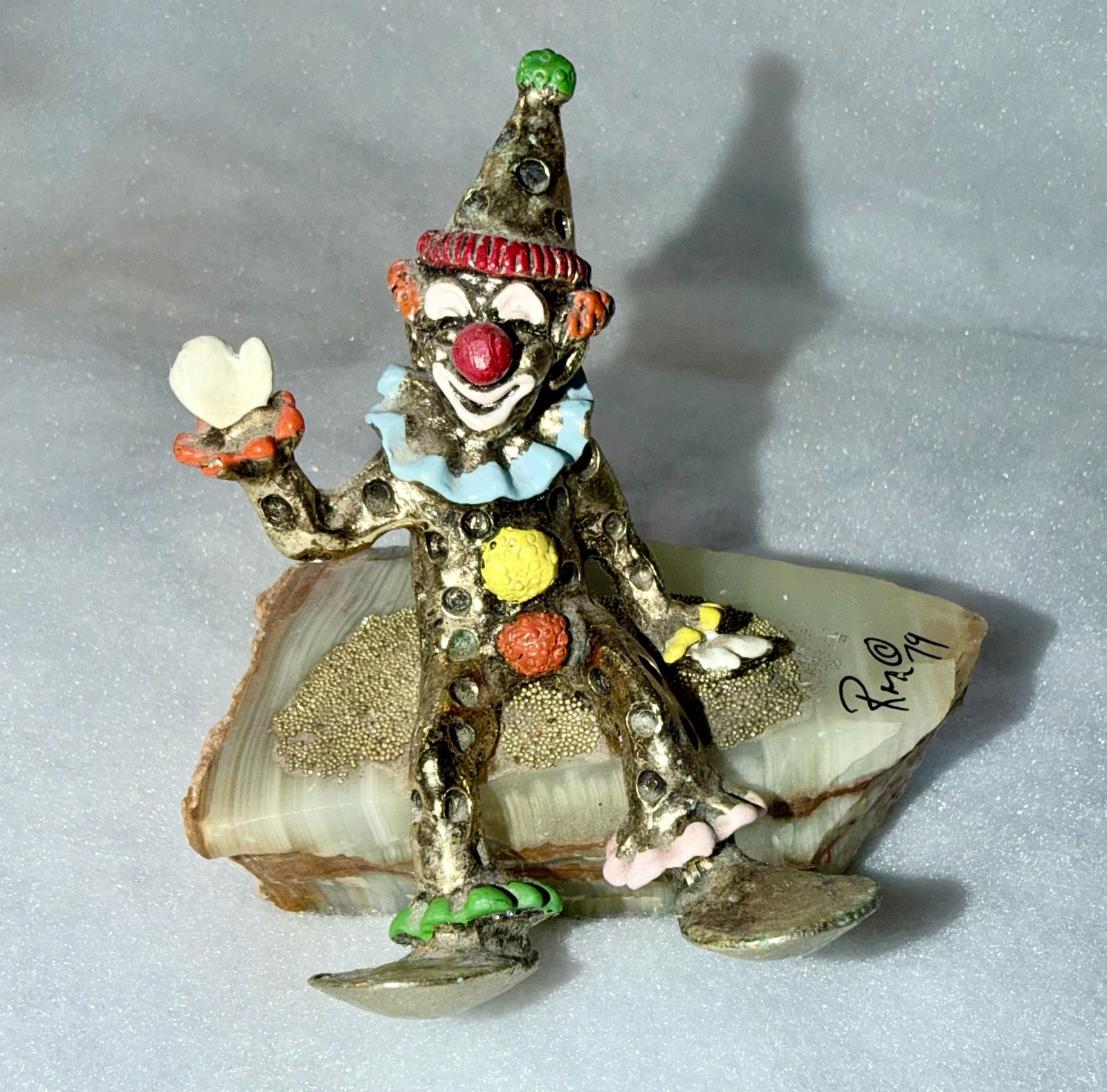 1979 Ron Lee Happy Brass Clown Waving Signed Figure