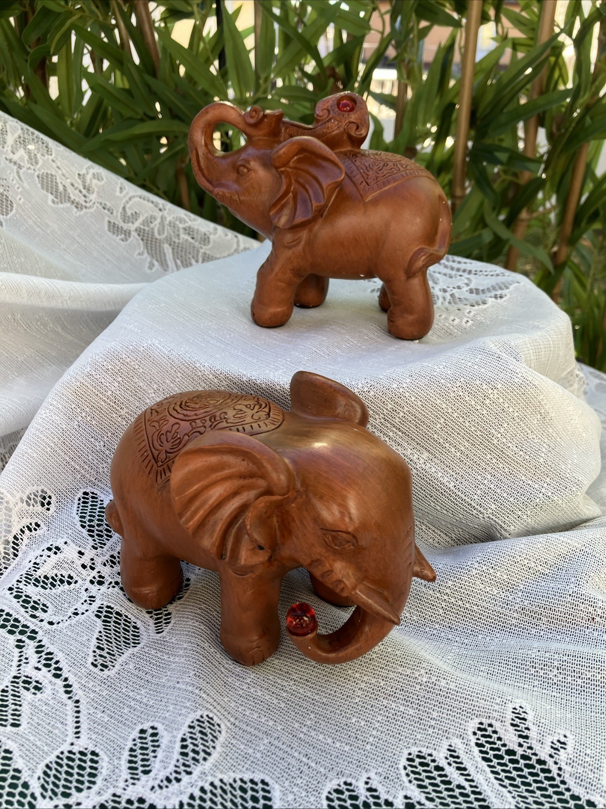 Elephant Sandal Wood Color Home Office Decor Resin Figurine Red Faux Wood Pair