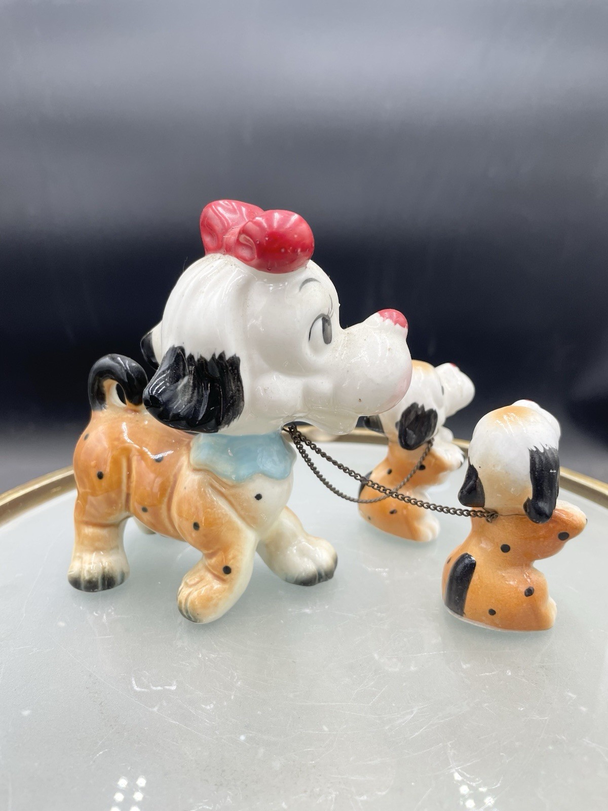Vintage 1950s Anthropomorphic Ceramic Dog And Pups Figurine, 4”, Japan