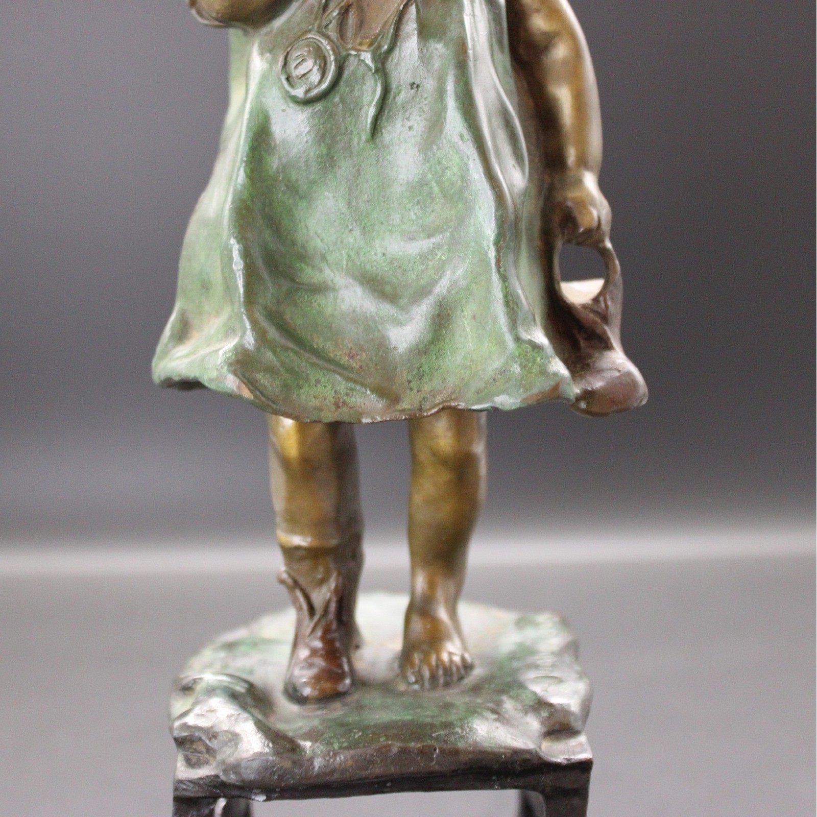 Vintage Juan Clara Signed Bronze Sculpture “Girl on Stool” 12″ Heavy 7.2lb