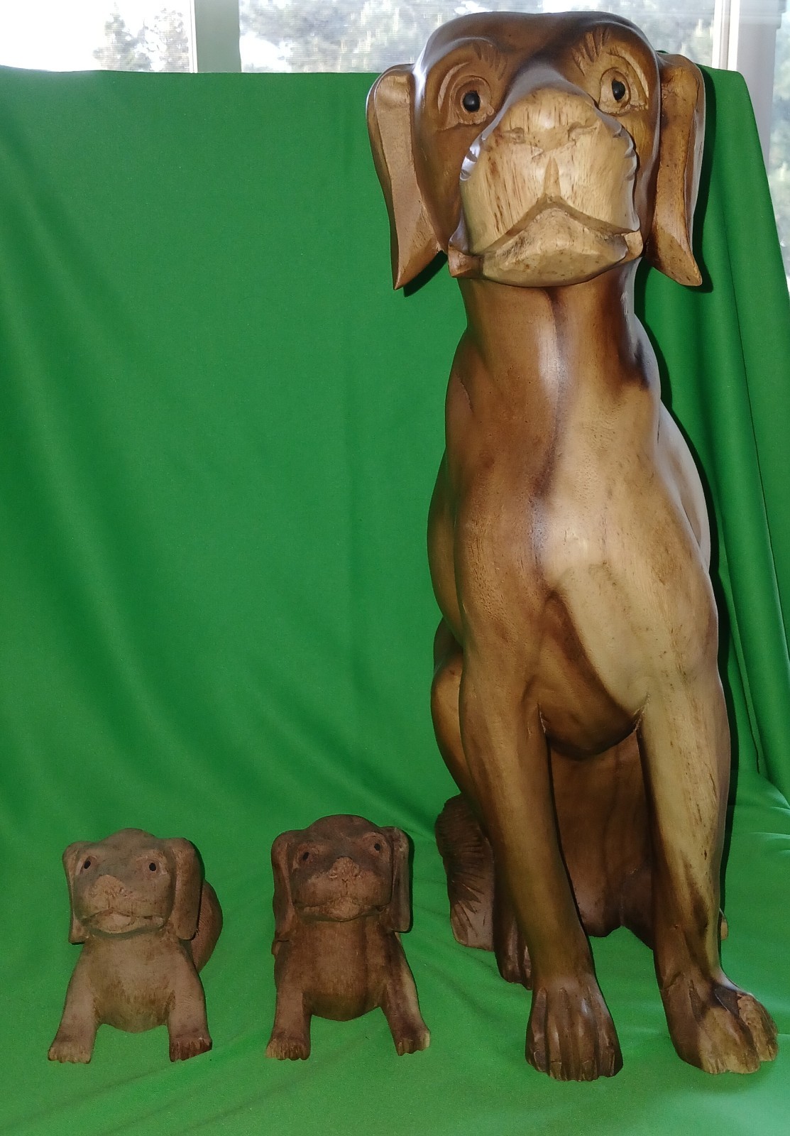 Beautiful Hand Carved 15.5″ Inch Tall Labrador Mama Dog & 2 Puppies! Adorable!