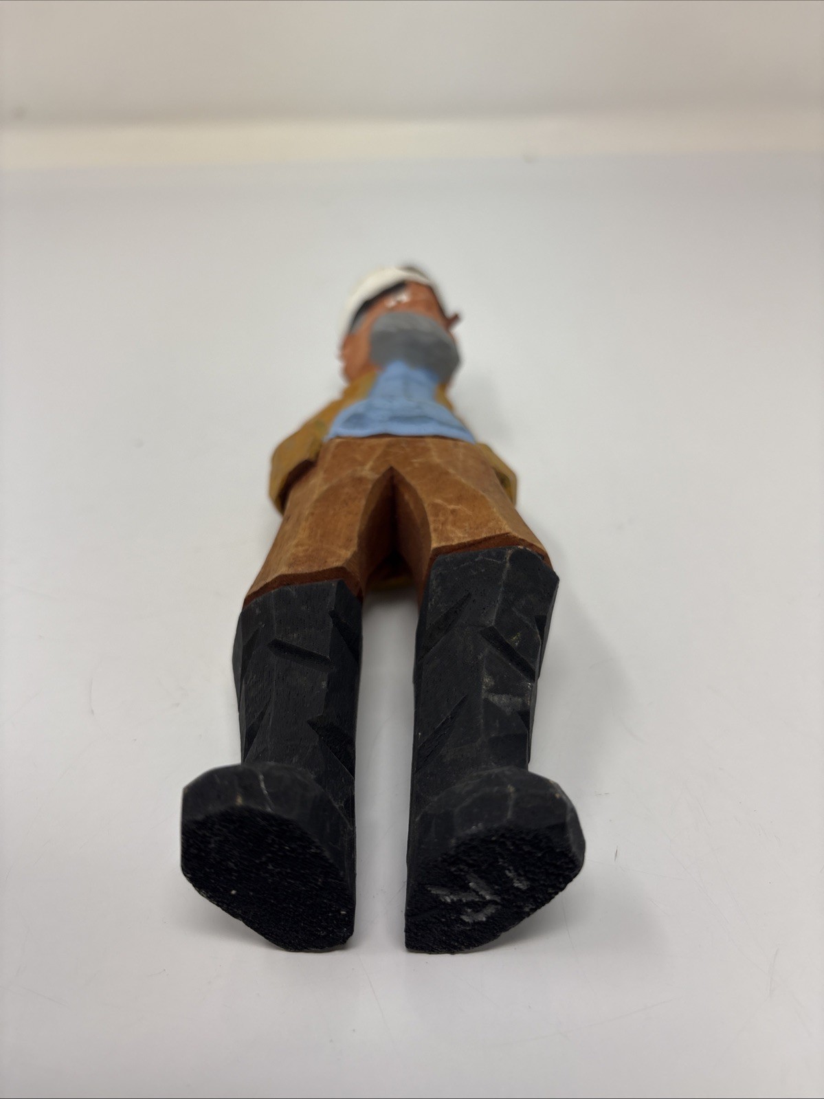 Vintage Hand Carved Wooden 7 Inch Fisherman Folk Art Multicolor