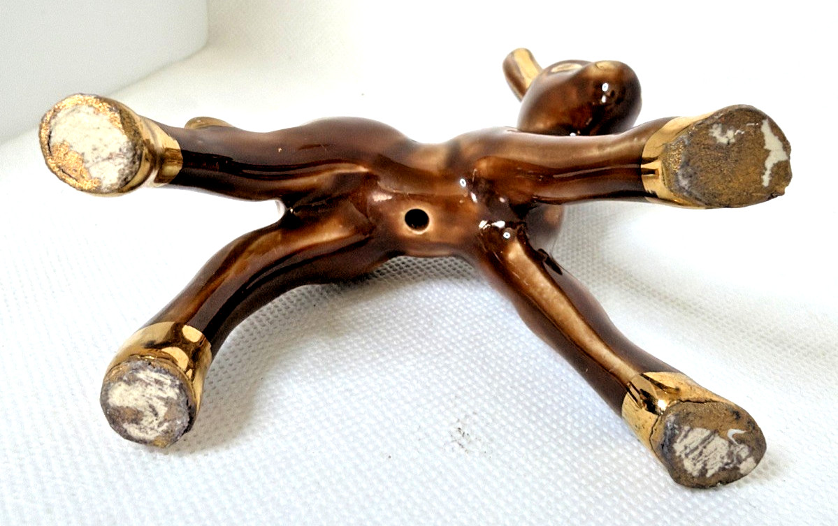 Vintage Mid century modern ceramic donkey Brown and Gold 5″H Democrat Mule