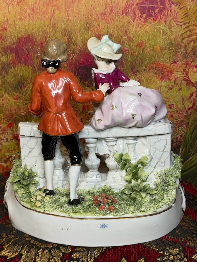 Large Rare Scheibe Alsbach Porcelain Flower Garden Man & Woman Romance! 19th C.
