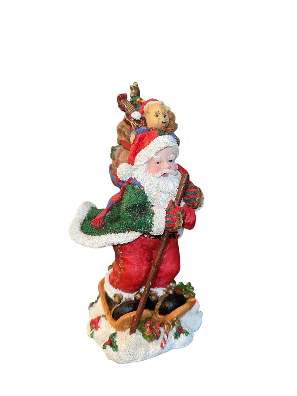 Christmas Santa Hand Painted Resin Sculpture Sack Of Toys Approx 11”