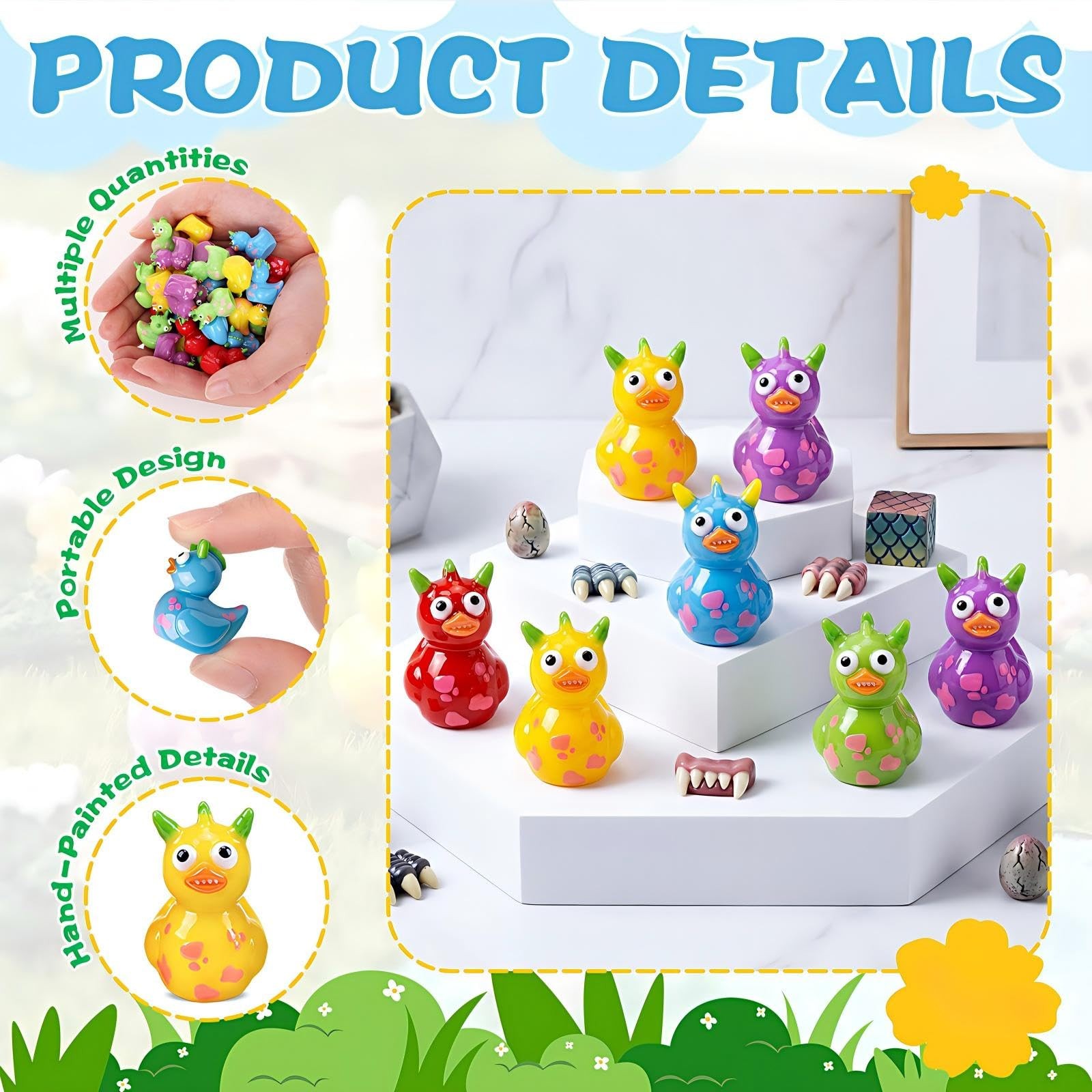 50 Pcs Mini Resin Monster Duck Tiny Resin Animals Miniature Duck Figures Bulk…