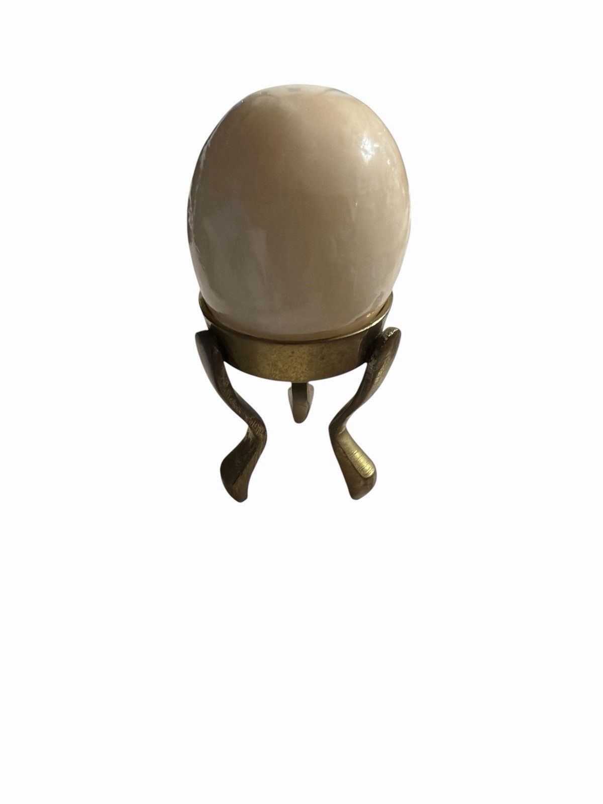 Vintage Onyx Alabaster Egg with Brass Stand Marble Ornate MCM Paper Weight 2”