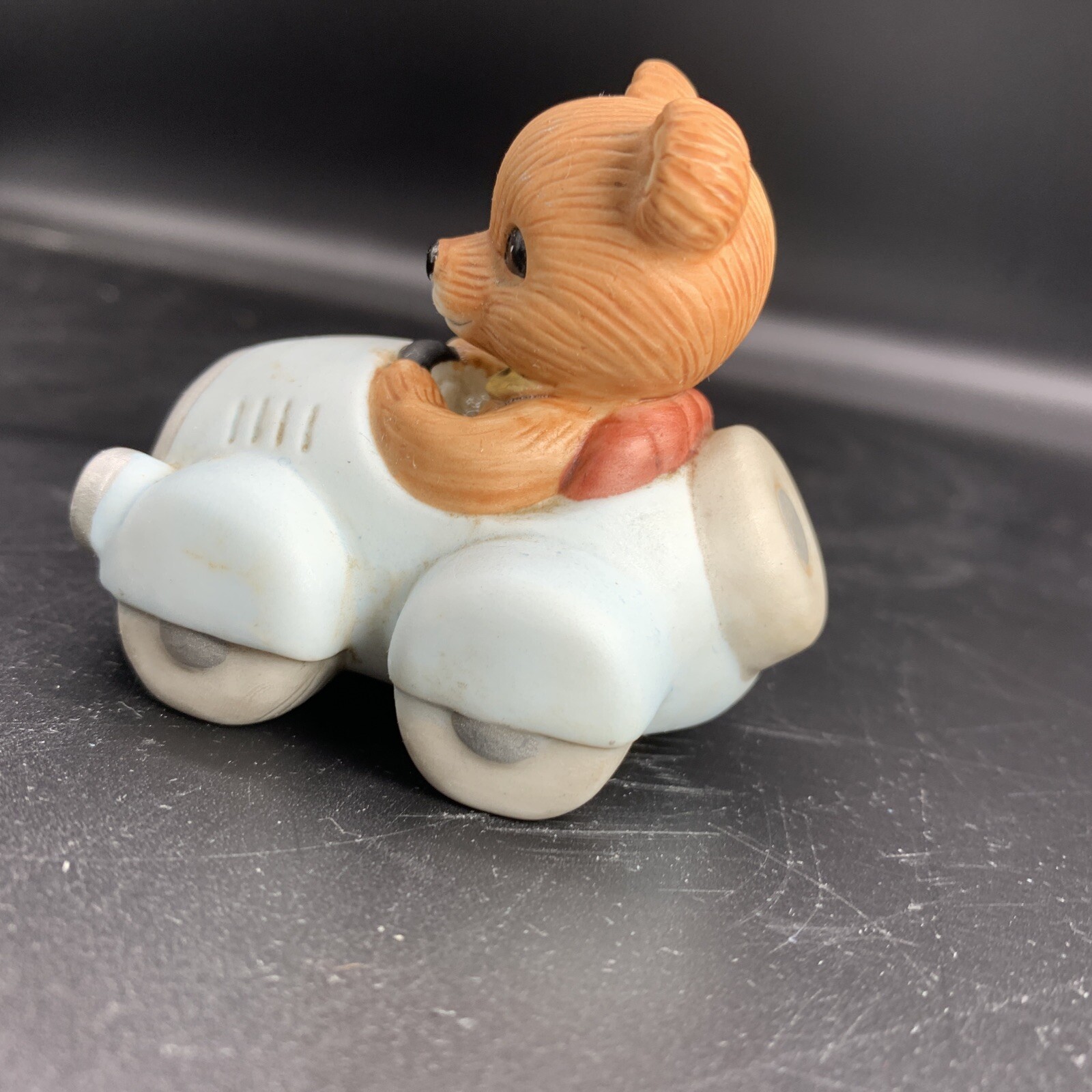 Homco Bear In Blue Car Figurine #1463 Driving Scarf Cute Decorative Vintage