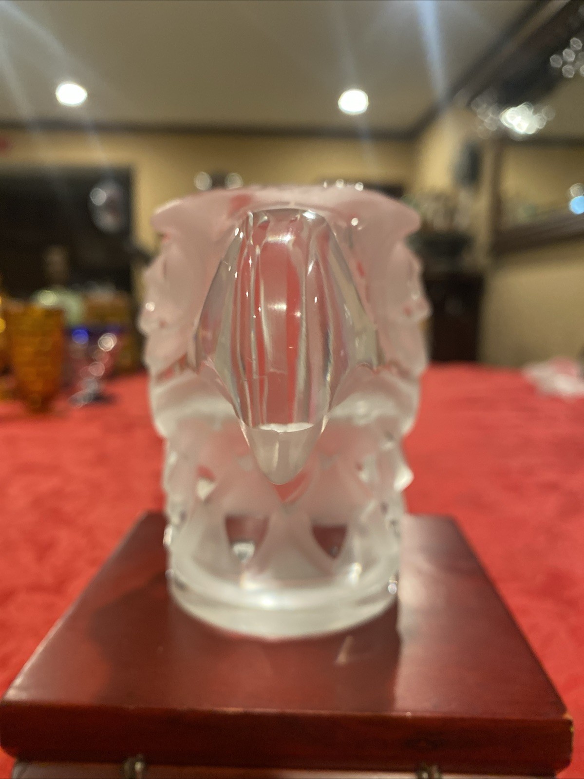 R Lalique France-Tête d’Aigle” Crystal Eagles Head Paperweight MCM Signed