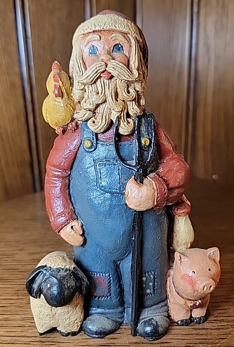 Farmer Santa Country Christmas Folk Art Farm Animals Pig Rooster Sheep Duck 6in